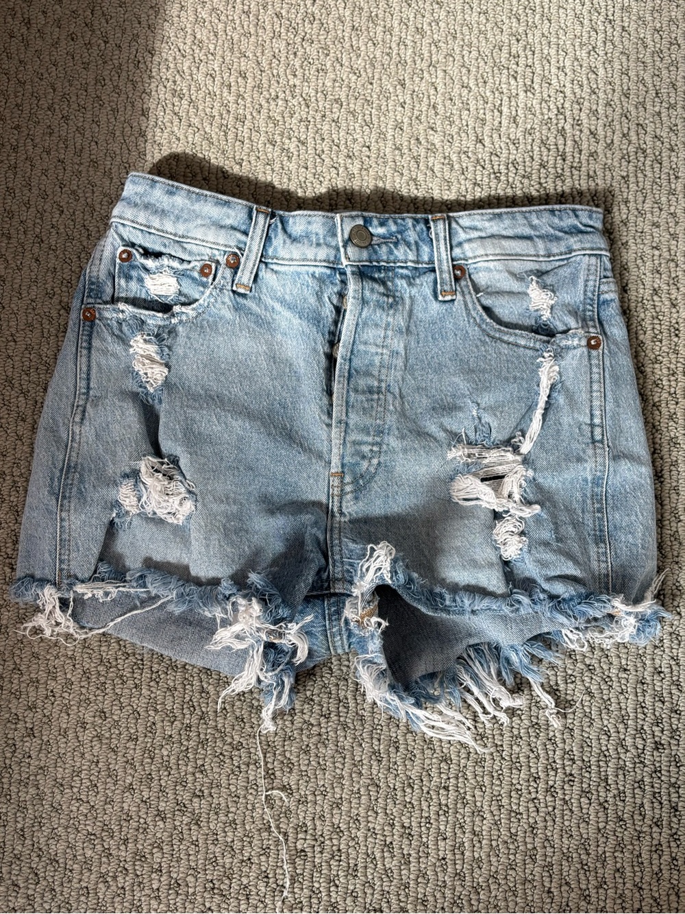 High-Rise Curvy Cheeky Light Blue Distressed Denim Shorts